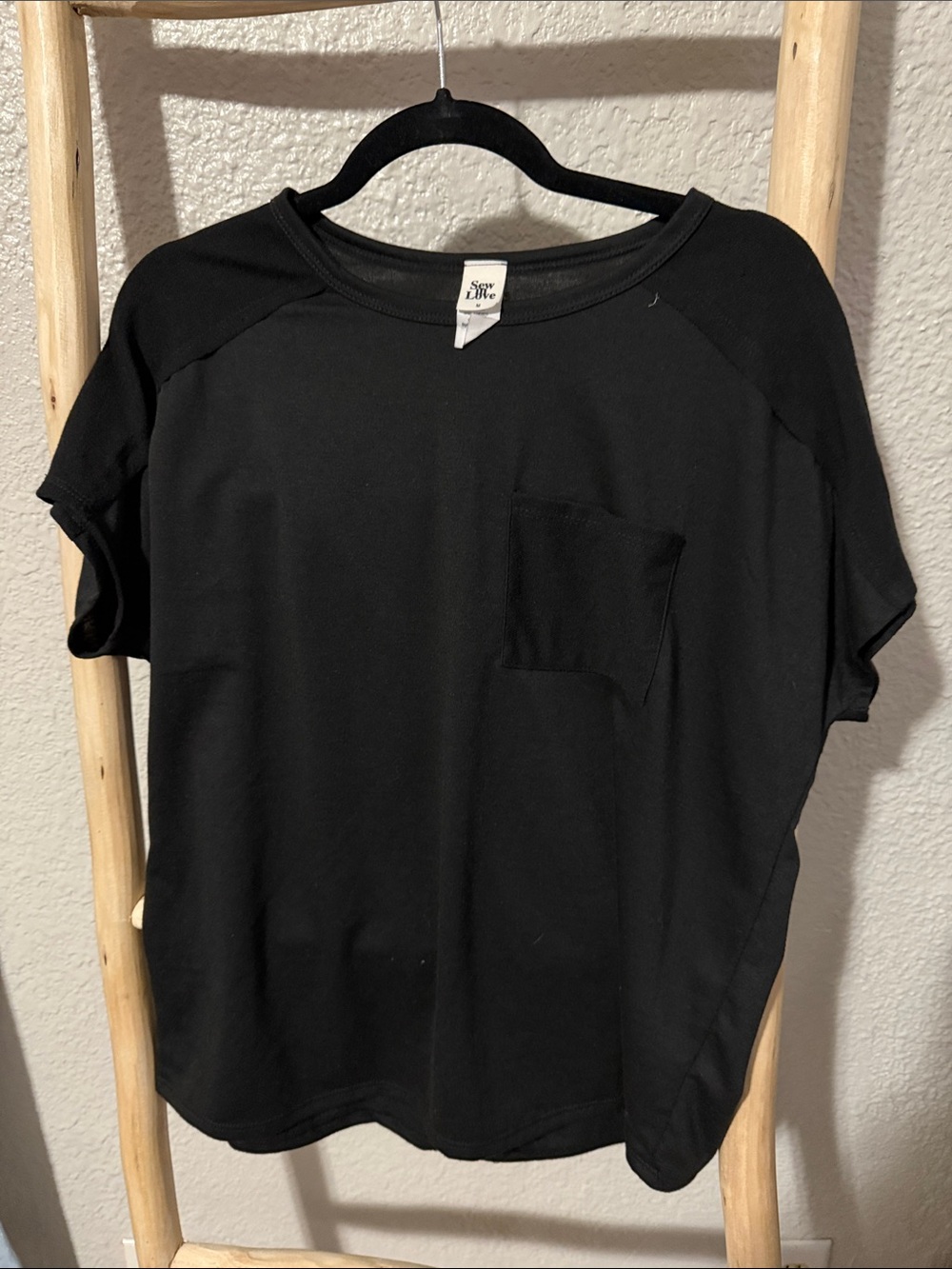 Sew In Love Black Short Sleeve Top with Crew Neck